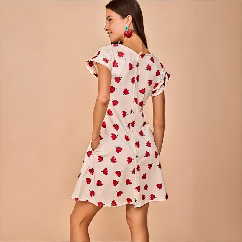 Vestido Corto Luanco Flores Rojo