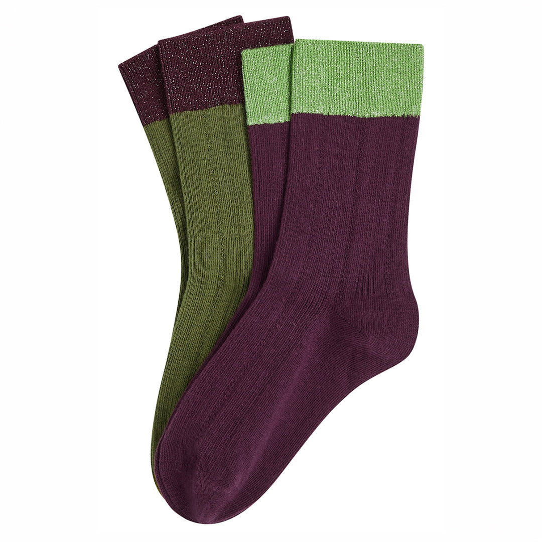 Pack 2 Pares de Calcetines Maris - Imperial Purple / Verde Oliva con Detalle Metalizado