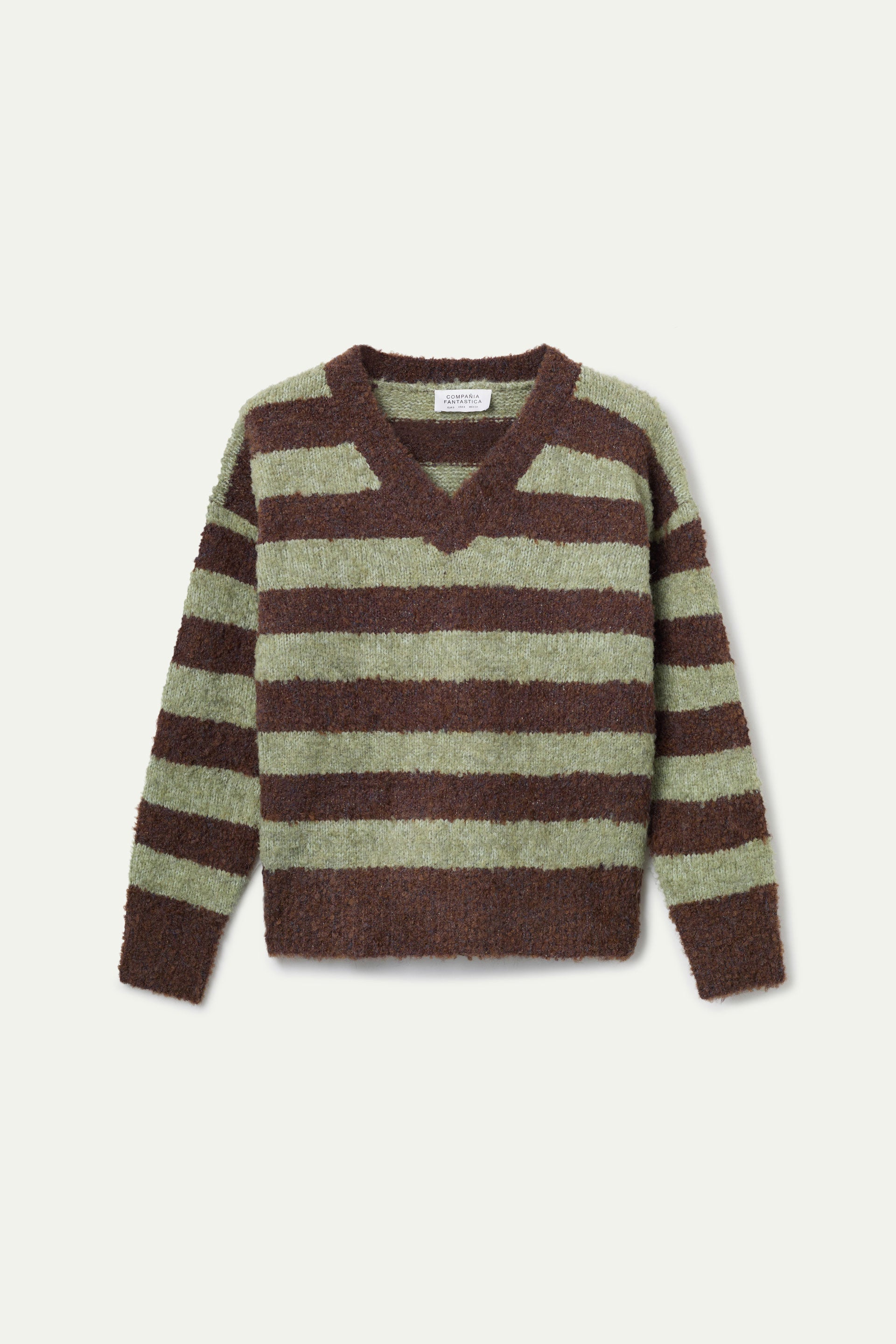 Brown and green striped sweater