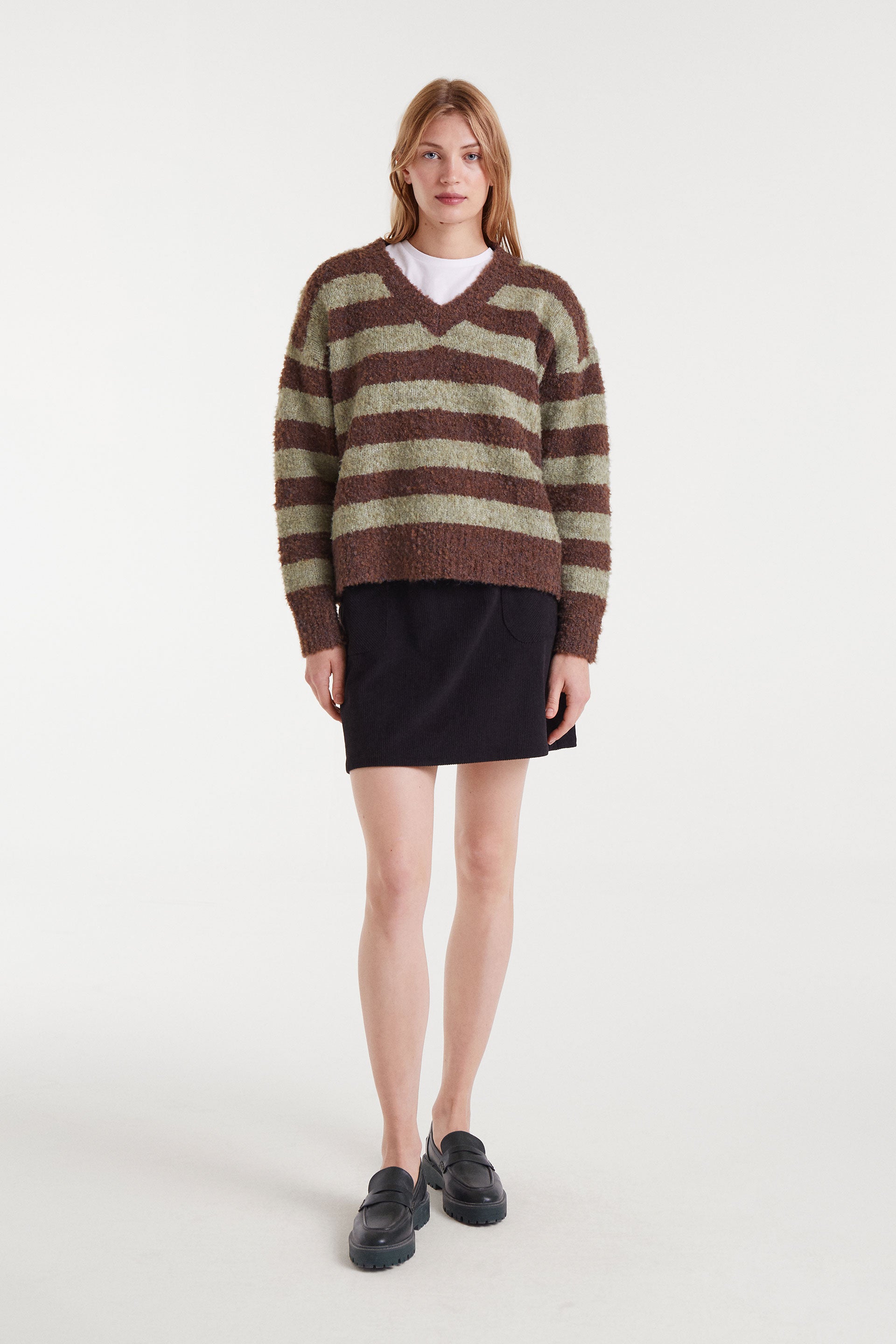 Brown and green striped sweater