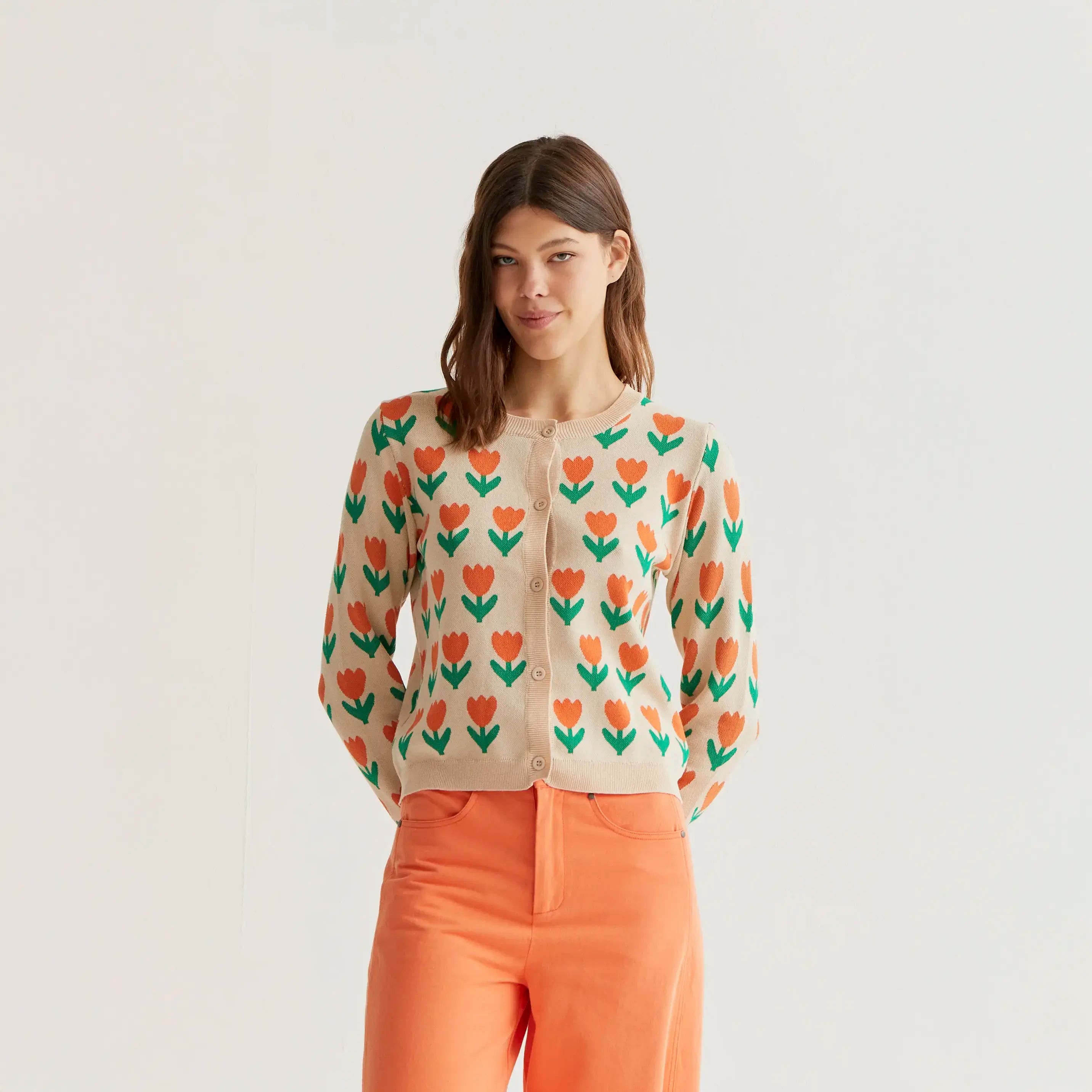 Cárdigan punto con estampado Orange Tulip