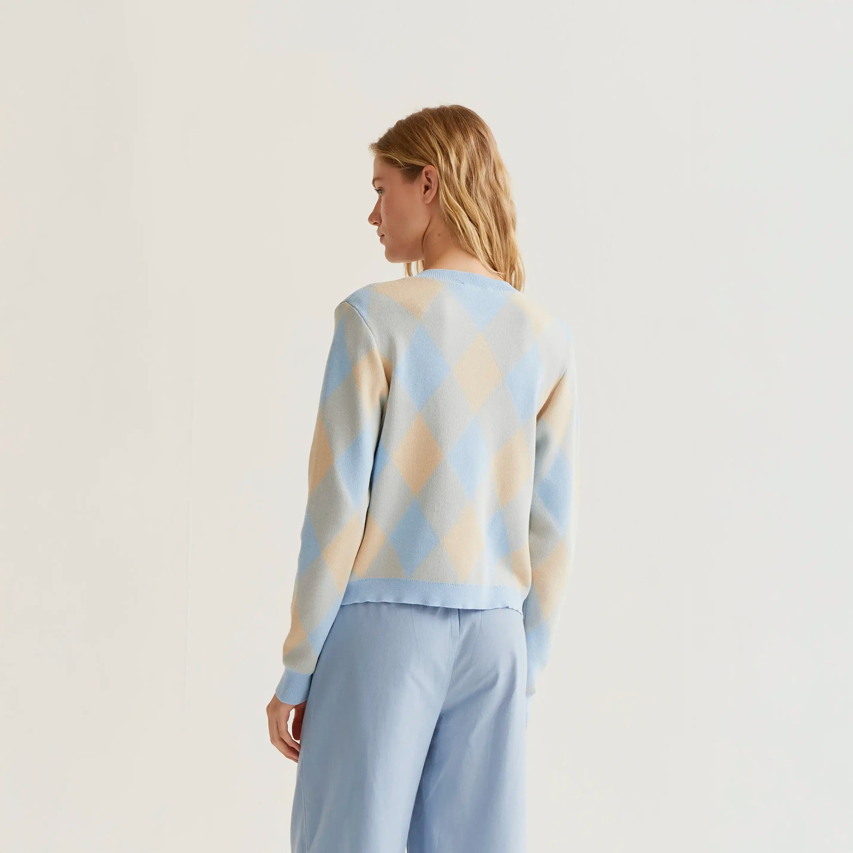 Cárdigan punto con estampado rombos azul