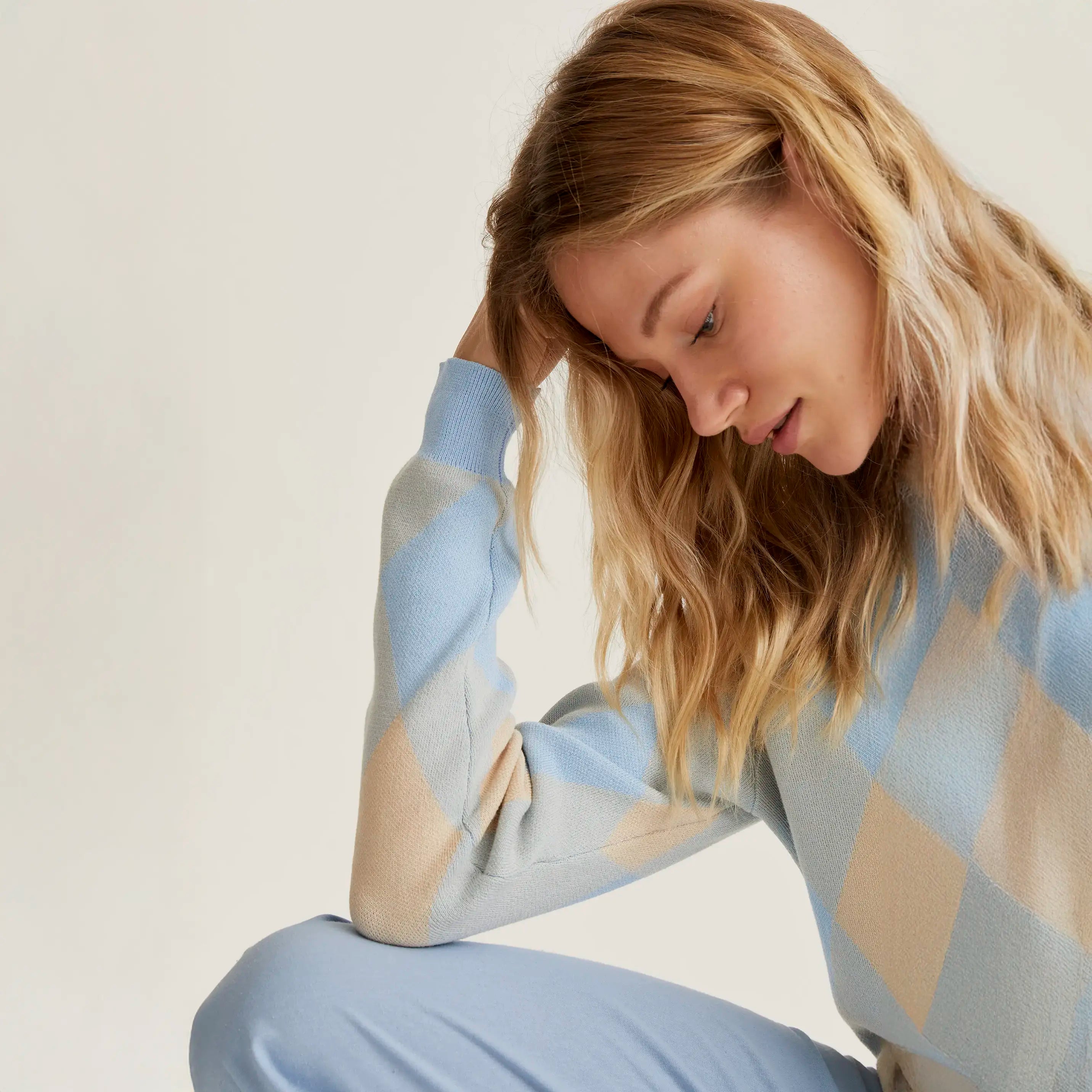 Cárdigan punto con estampado rombos azul