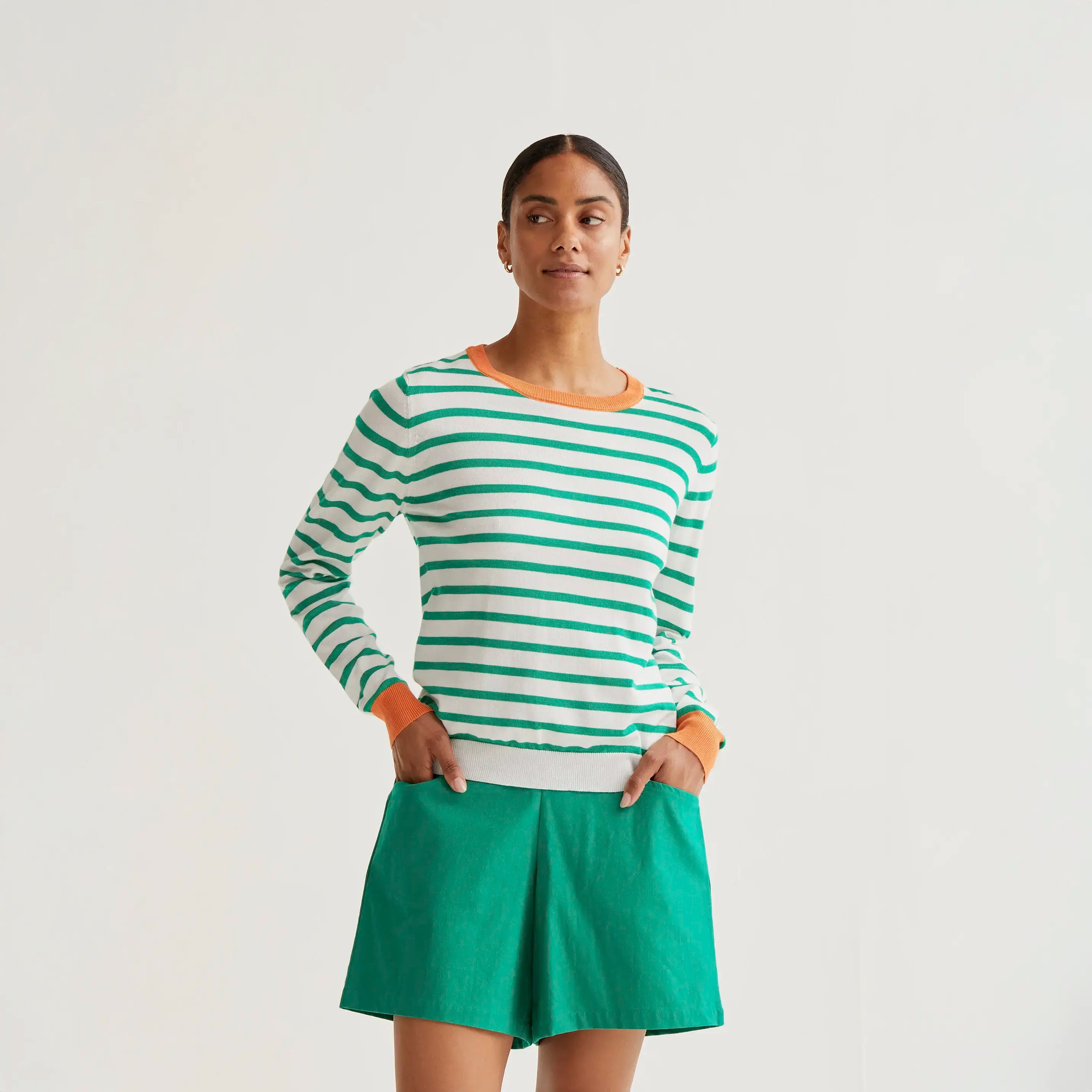 Jersey de punto con estampado de rayas blanco y verde