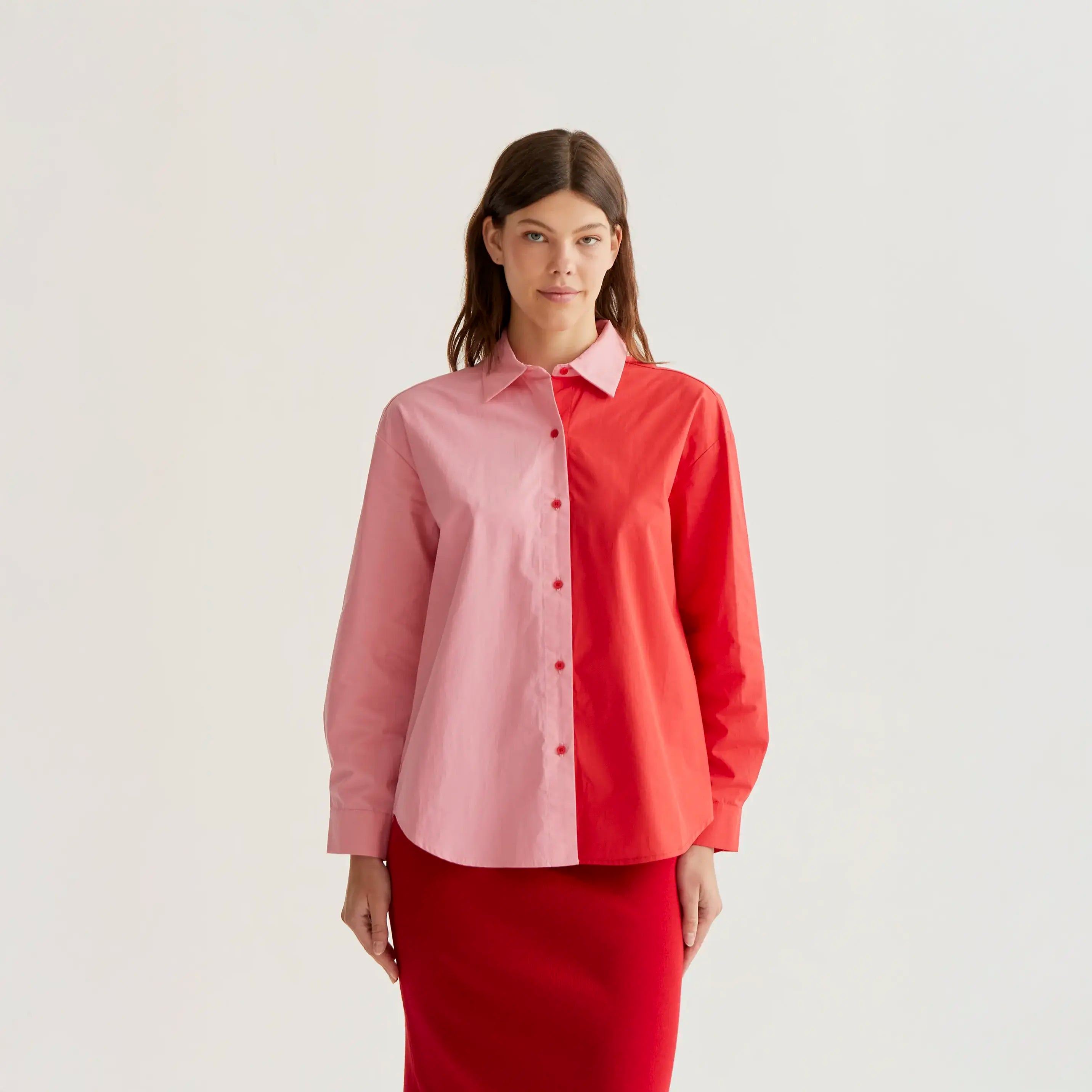 Camisa bicolor rosa y rojo