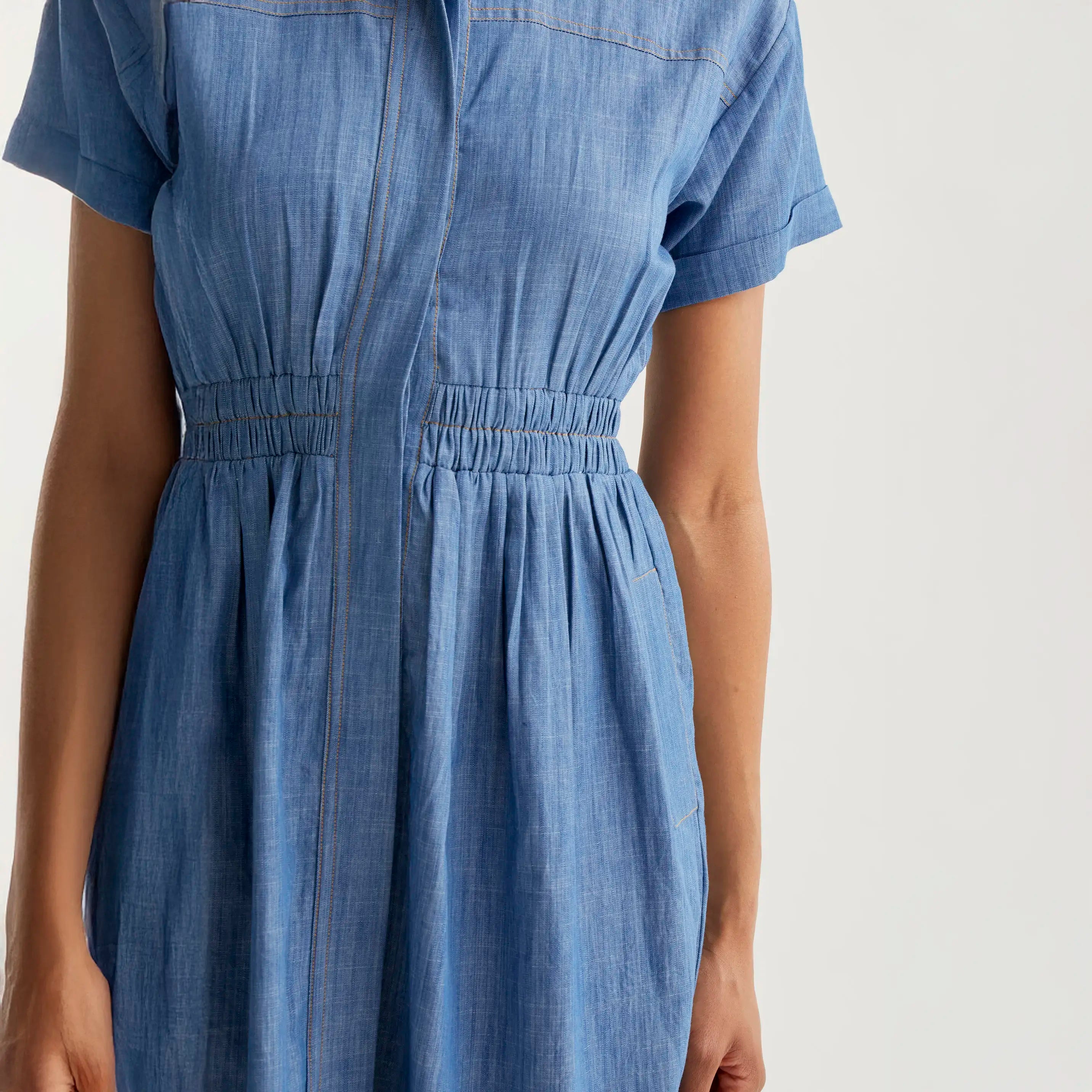 Vestido midi 100% algodón chambray azul claro