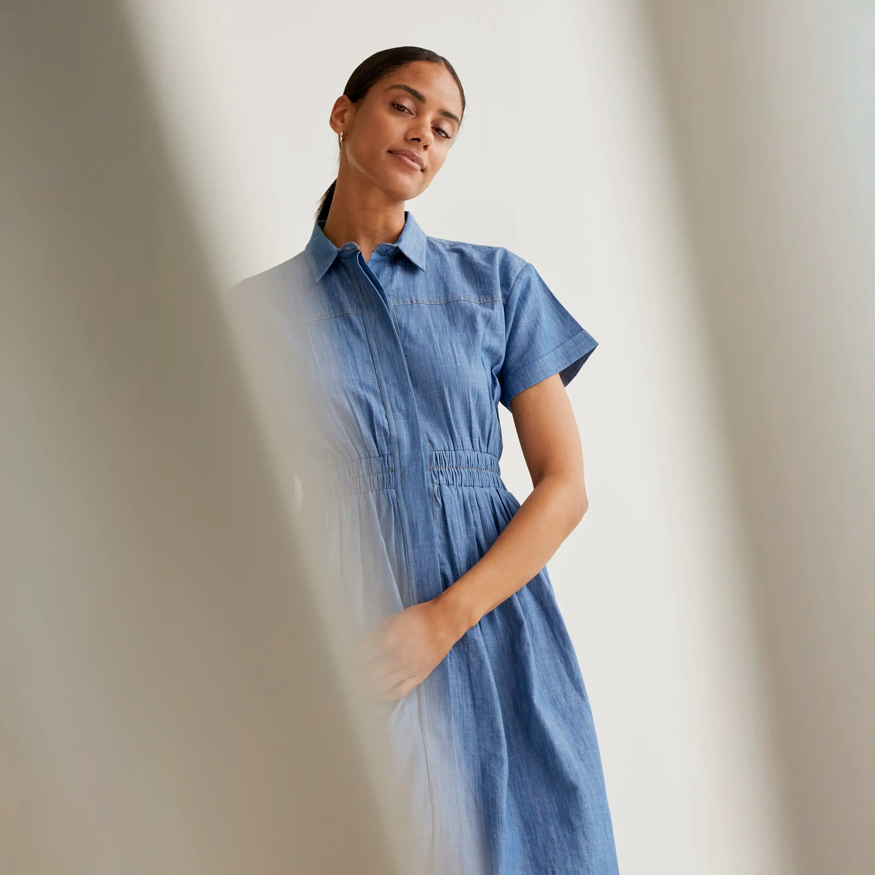 Vestido midi 100% algodón chambray azul claro