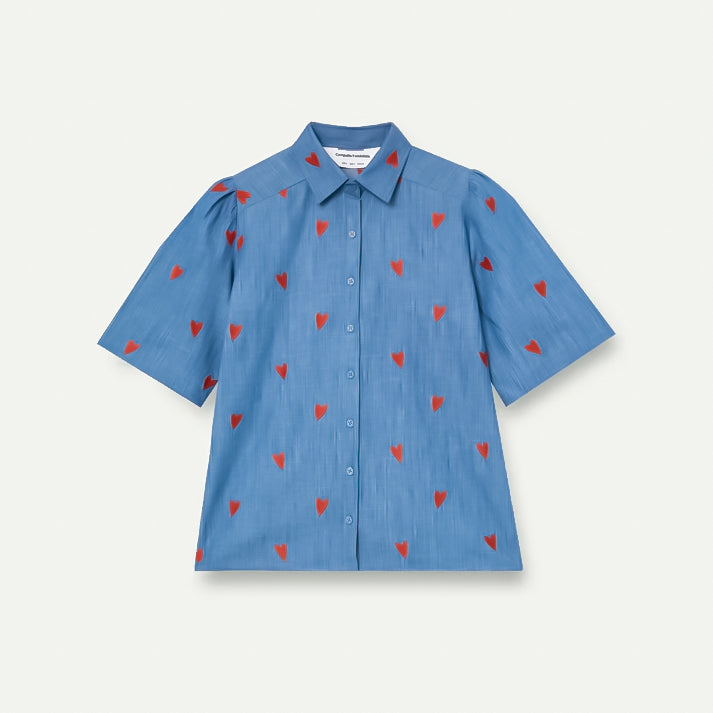100% cotton chambray shirt with embroidered hearts