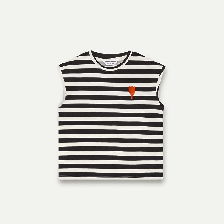 T-shirt à rayures noires avec broderie tulipe