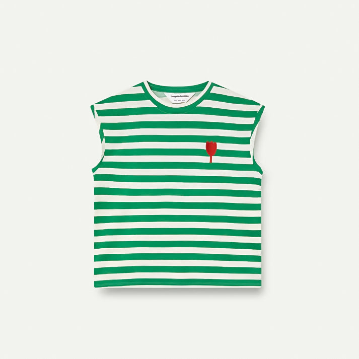 T-shirt à rayures vertes avec broderie tulipe