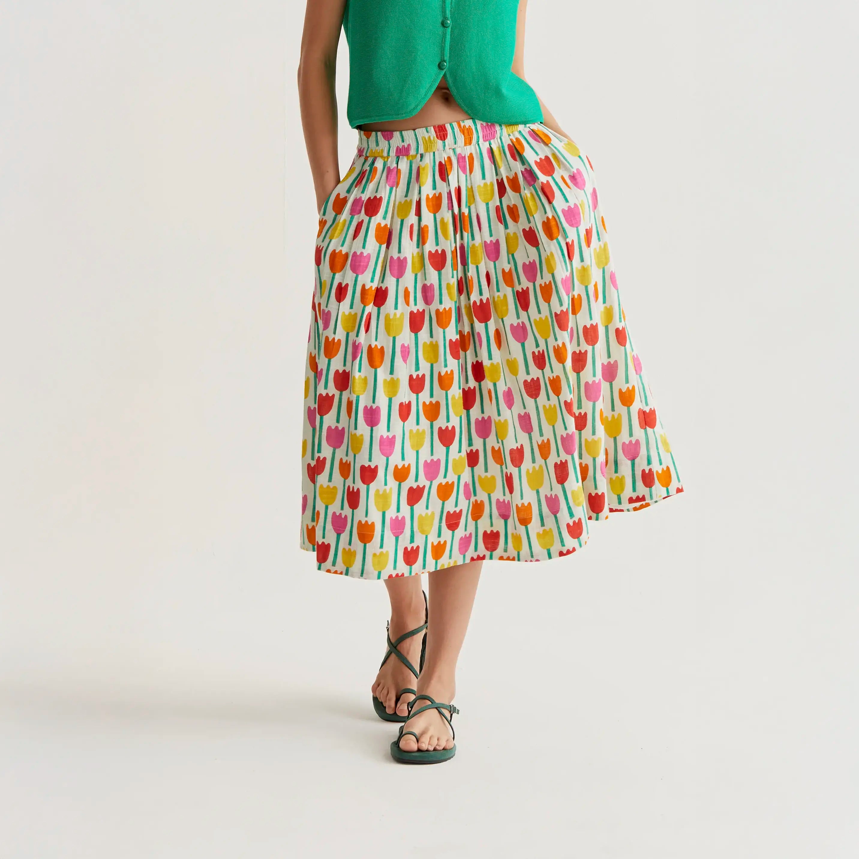 Falda midi con estampado Tulipa