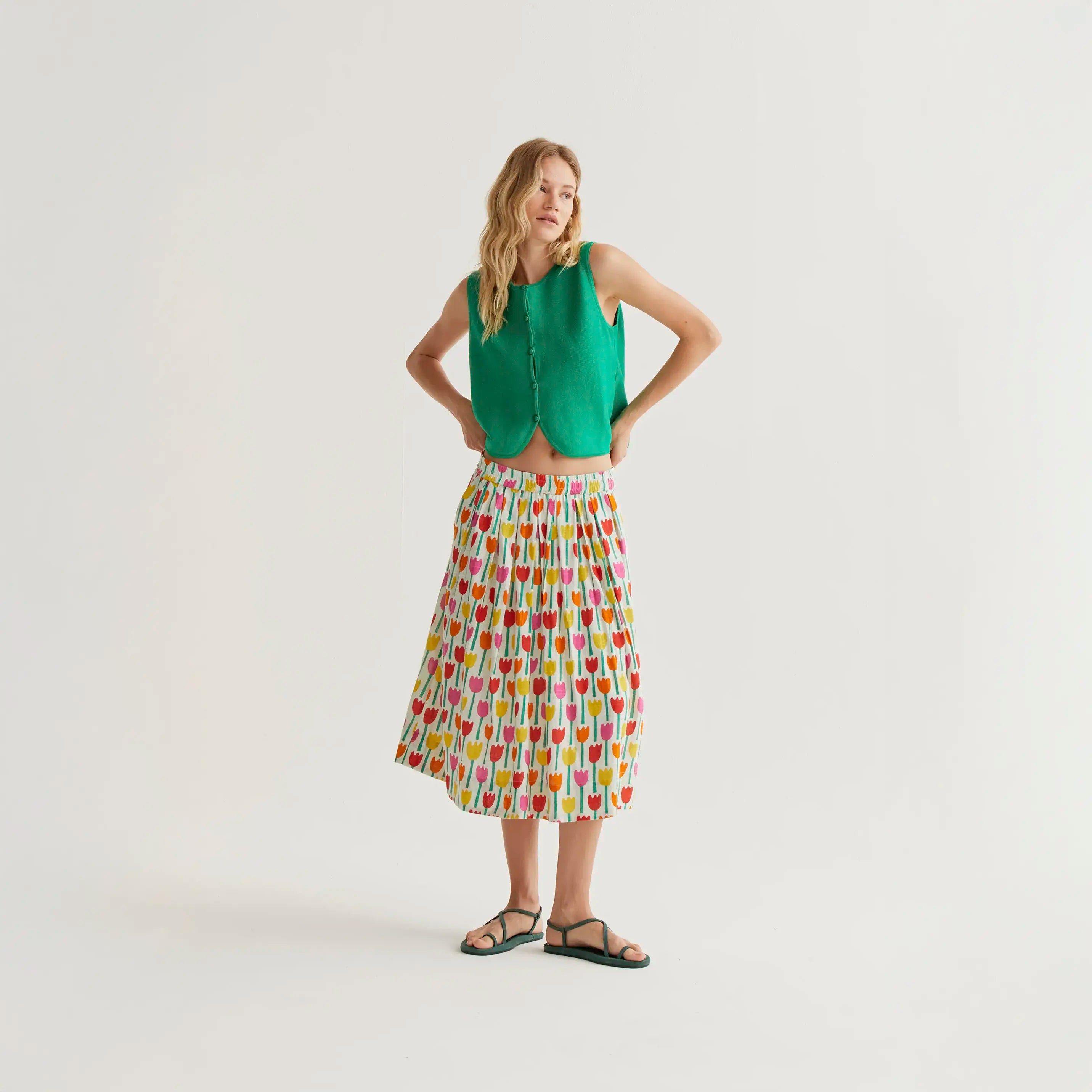 Falda midi con estampado Tulipa