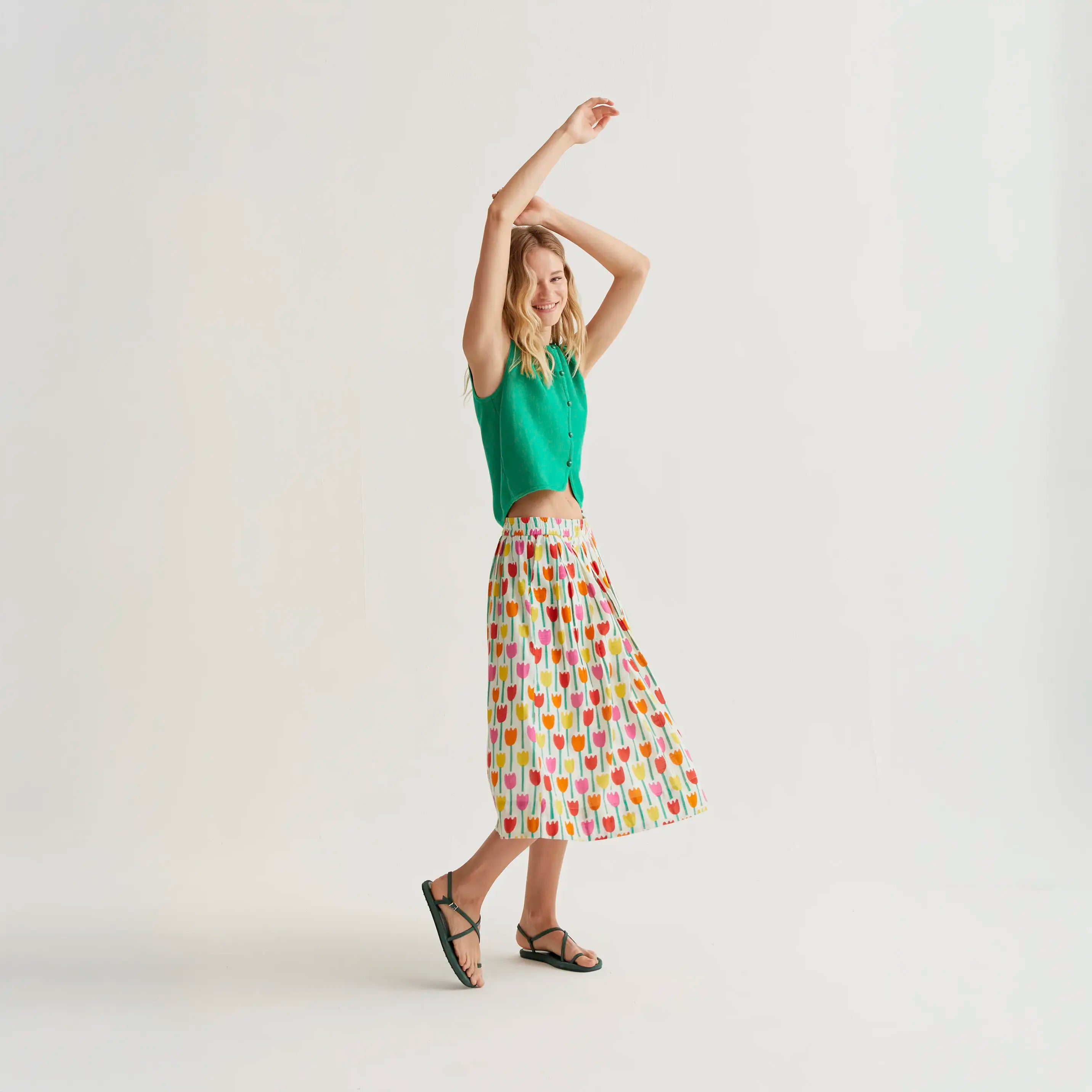 Falda midi con estampado Tulipa