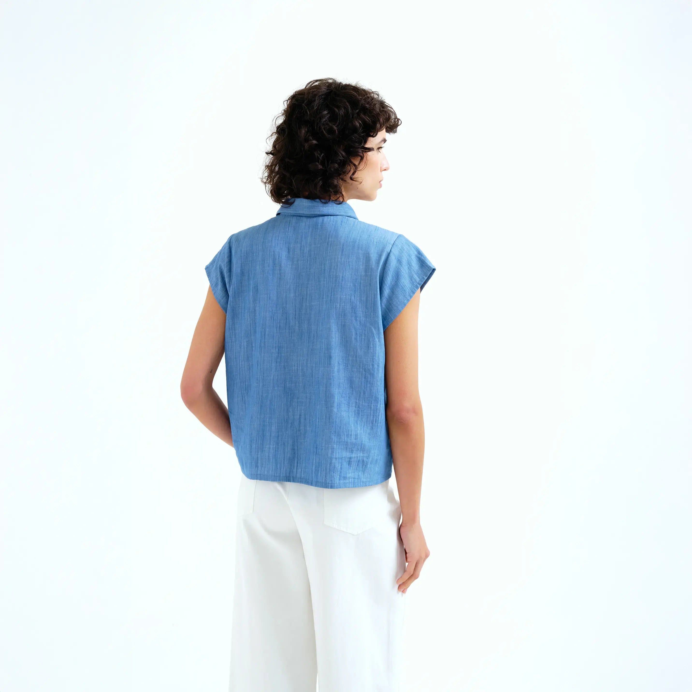 Camisa 100% algodón chambray azul claro