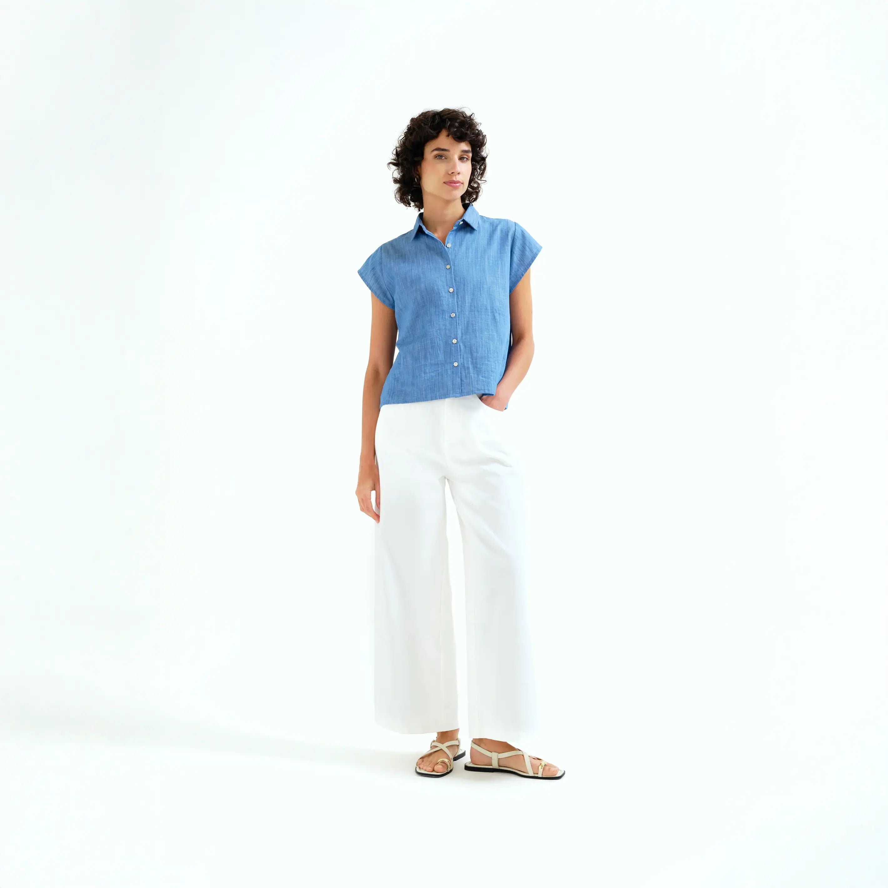 Camisa 100% algodón chambray azul claro