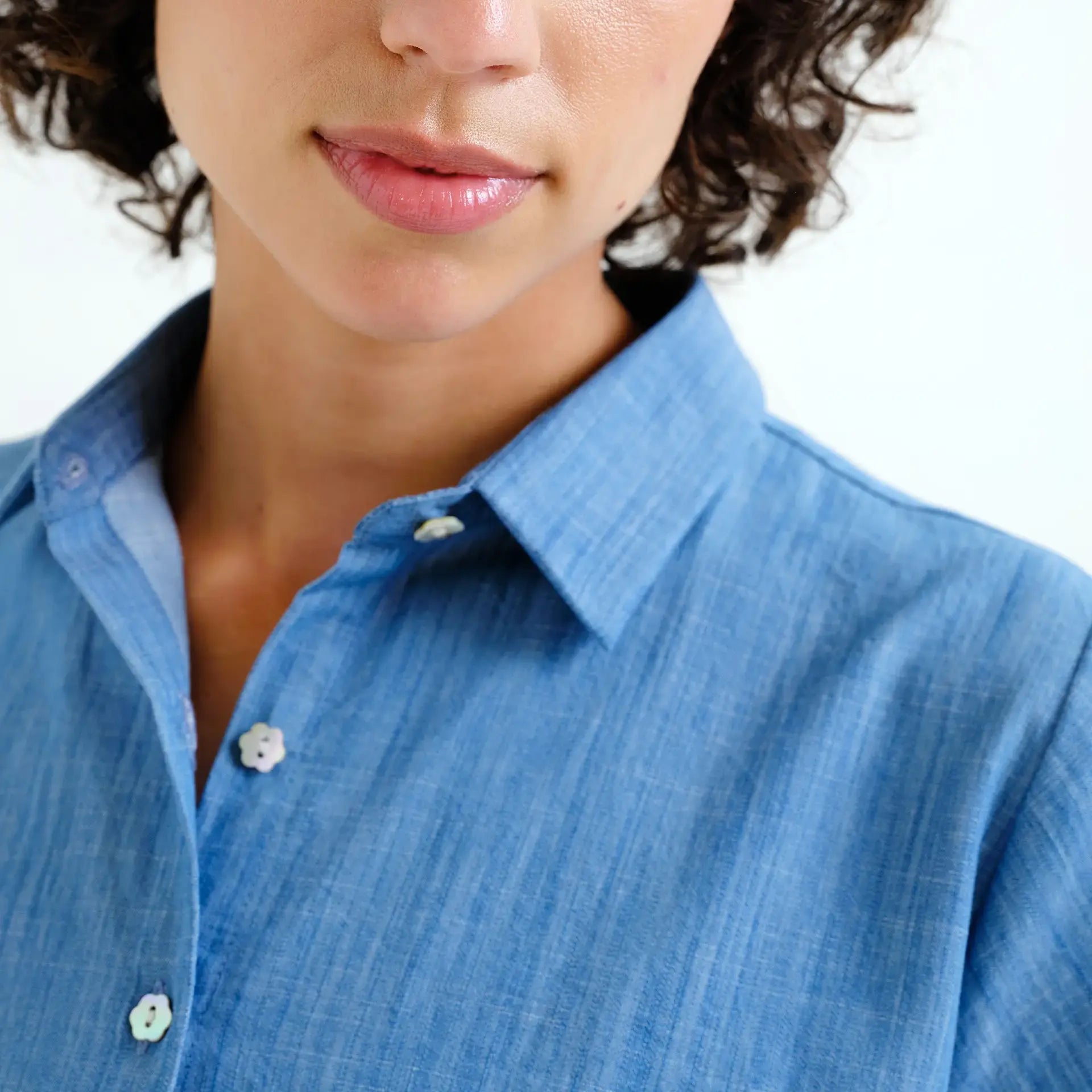 Camisa 100% algodón chambray azul claro