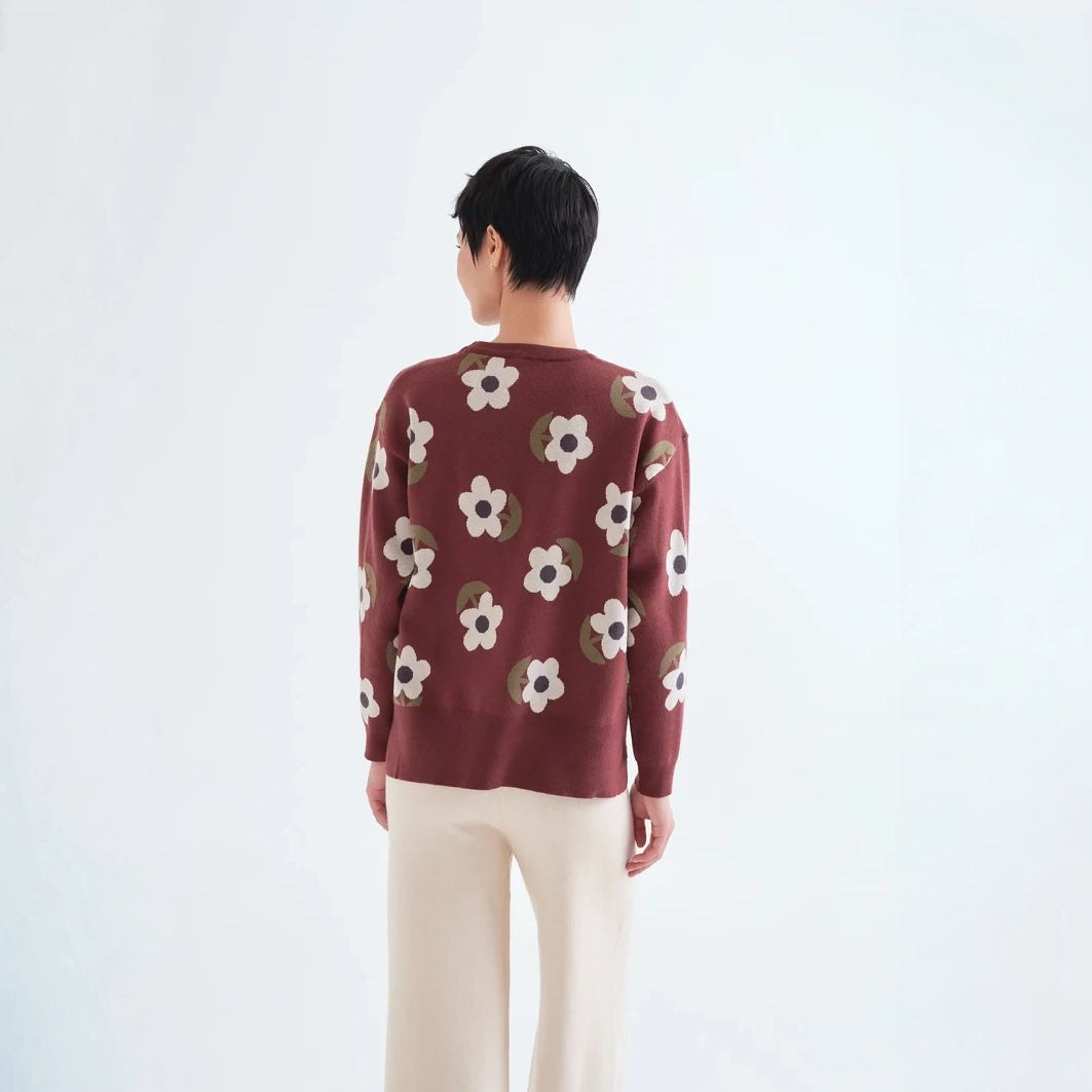 Jersey de Punto Burdeos Estampado Floral Santini