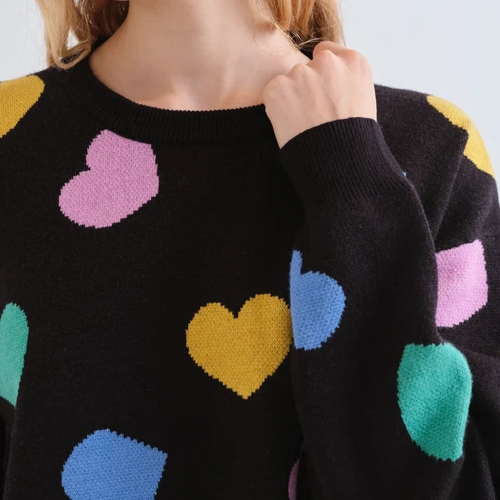 Jersey de Punto Jacquard Negro Corazones Candy
