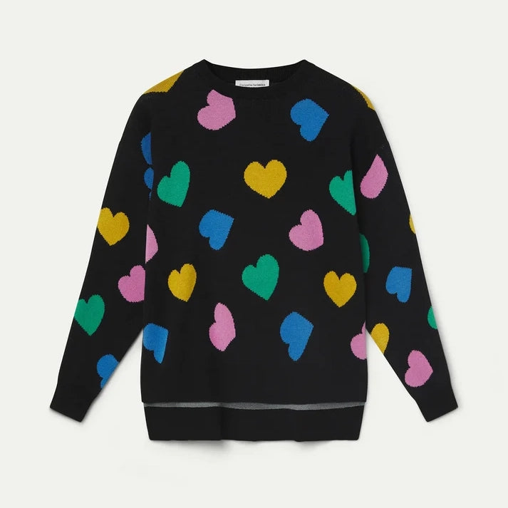 Jersey de Punto Jacquard Negro Corazones Candy
