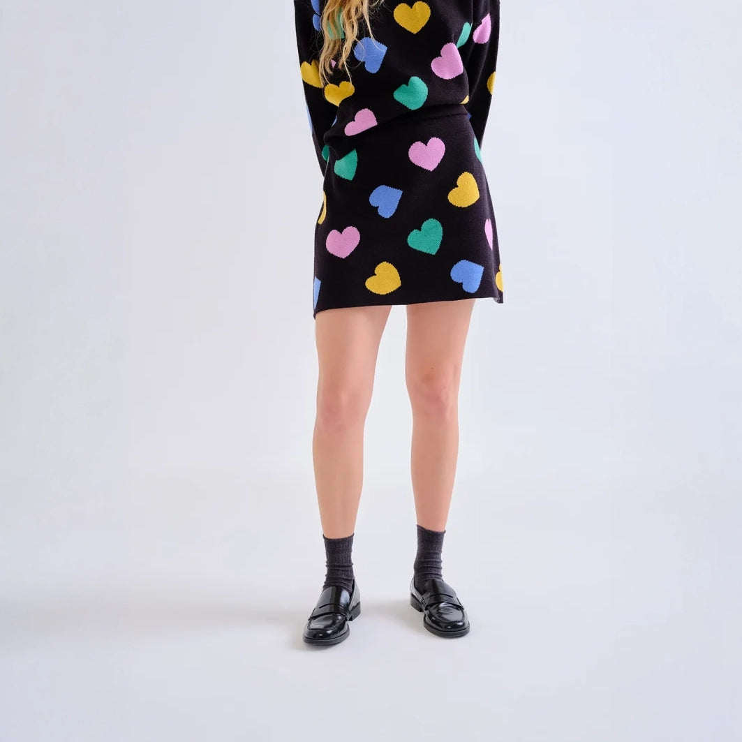 Minifalda de Punto Jacquard Negra Corazones Candy