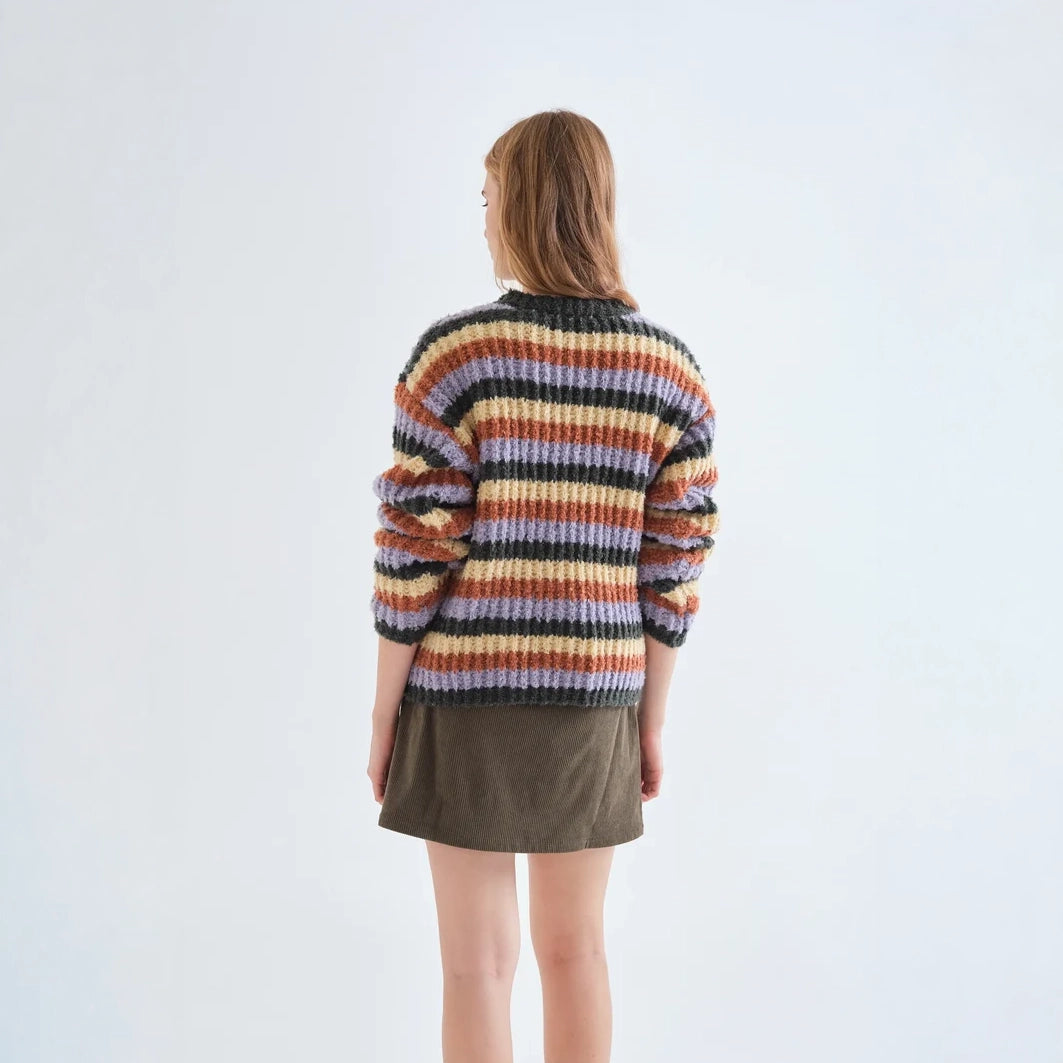 Jersey de Punto Rizado a Rayas Multicolor