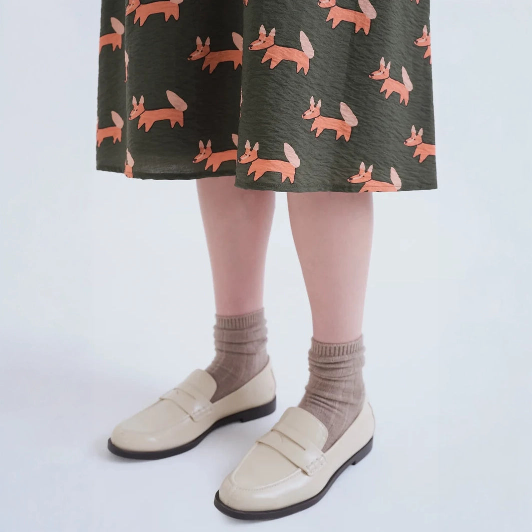 Falda Midi Evasé Verde Bosque con Estampado Volpe