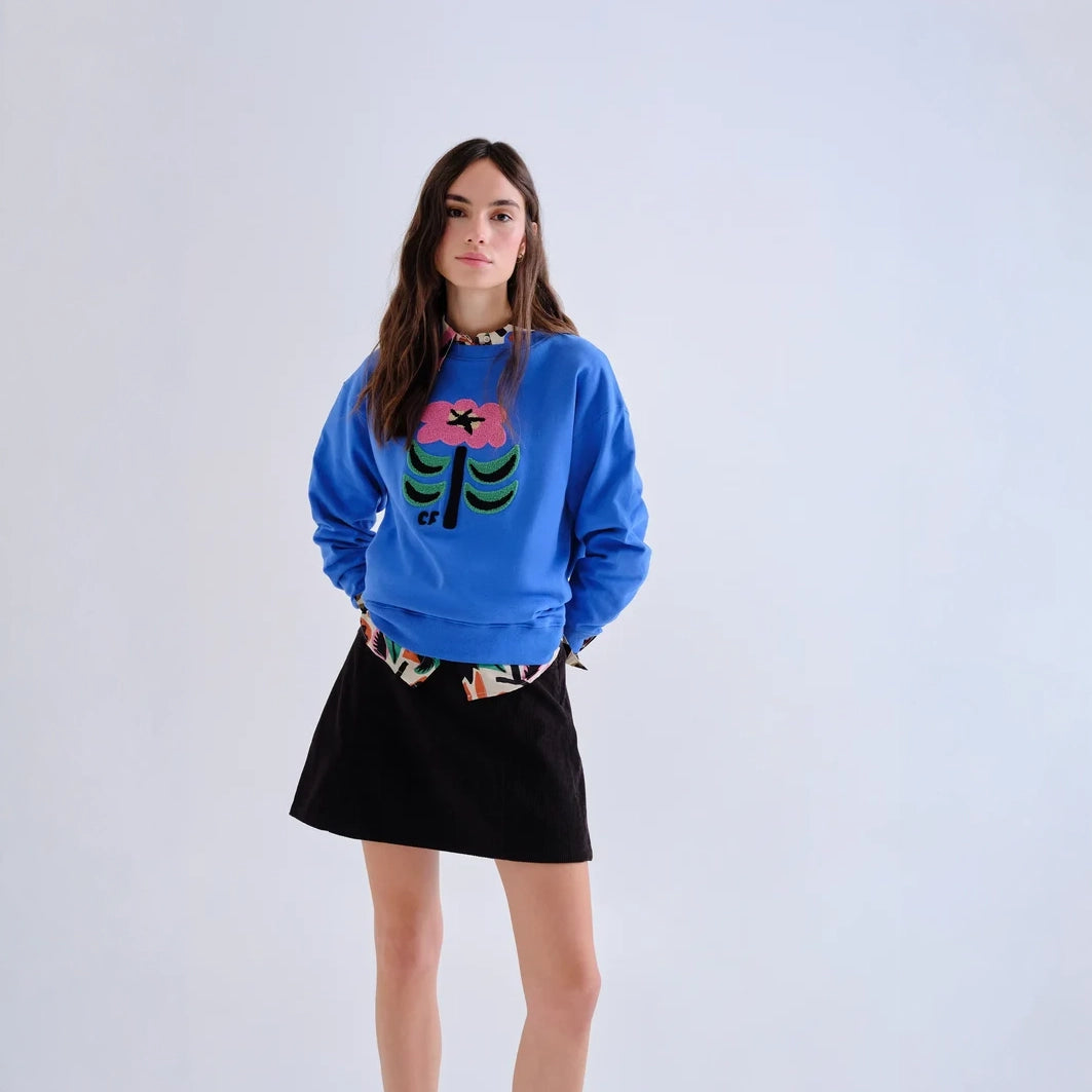 Sudadera de Algodón Azul Klein con Parche Floral Neo Garden