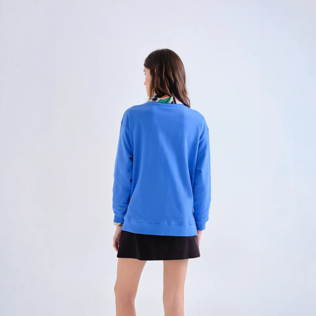 Sudadera de Algodón Azul Klein con Parche Floral Neo Garden