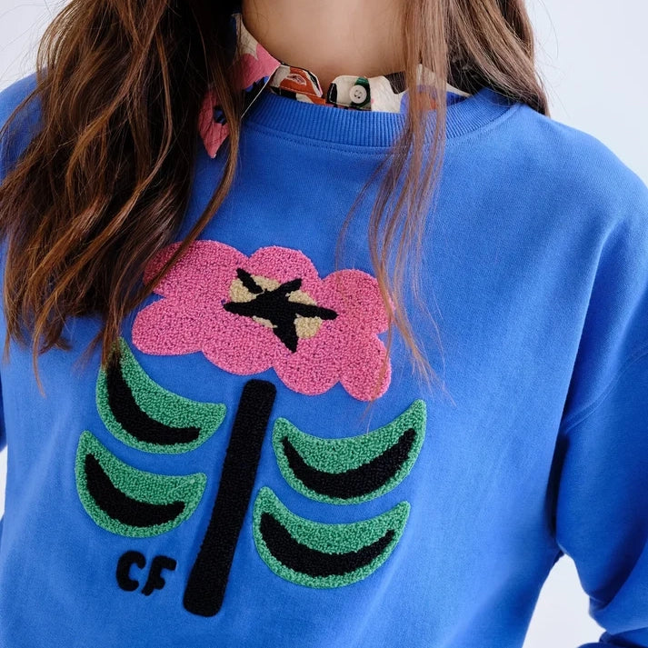 Sudadera de Algodón Azul Klein con Parche Floral Neo Garden
