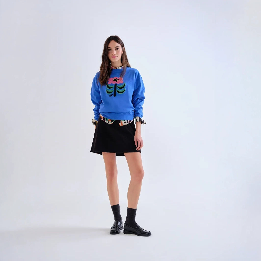 Sudadera de Algodón Azul Klein con Parche Floral Neo Garden