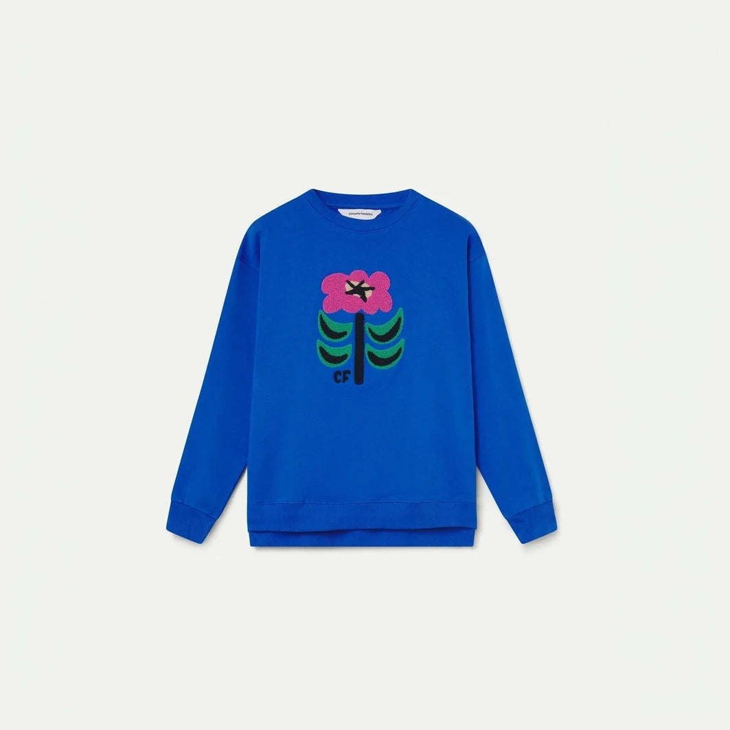 Sudadera de Algodón Azul Klein con Parche Floral Neo Garden
