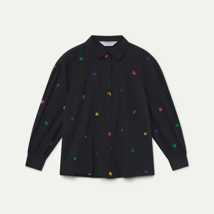 Camisa Recta Negra de Algodón Estampado Candy