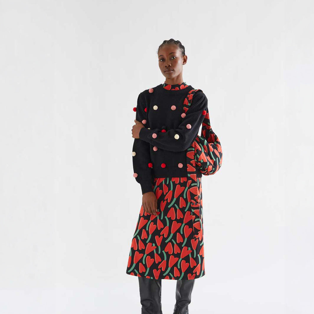 Jersey de Punto Negro con Pompones Multicolor