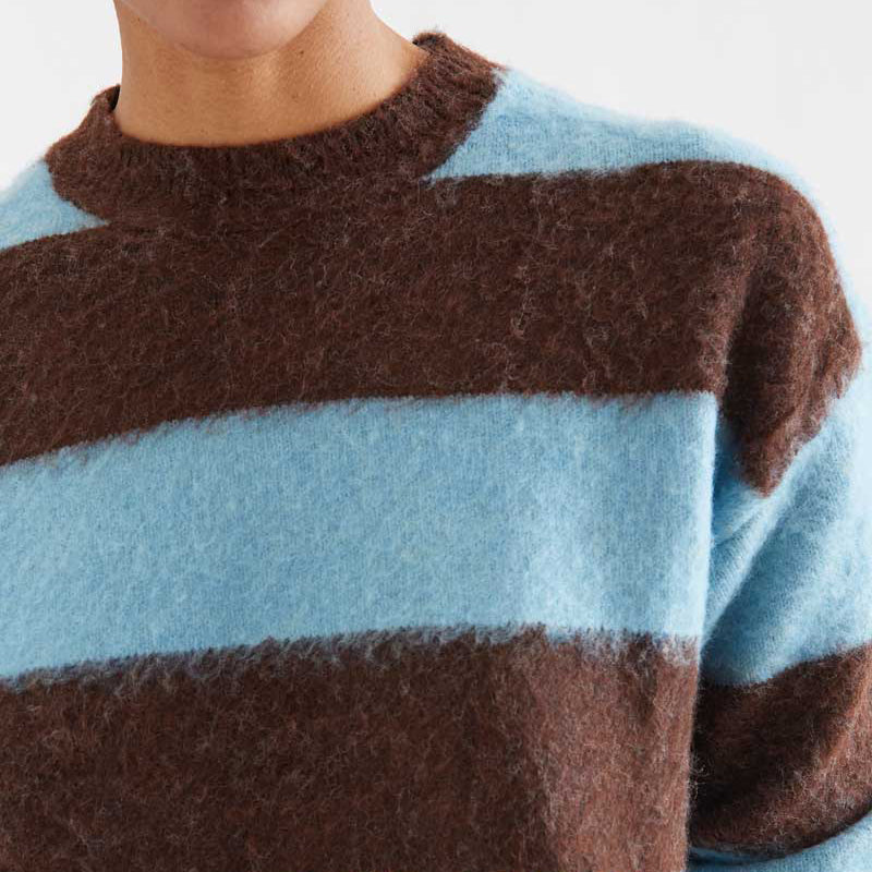 Jersey de Punto Mezcla Lana a Rayas Marrón y Azul Claro