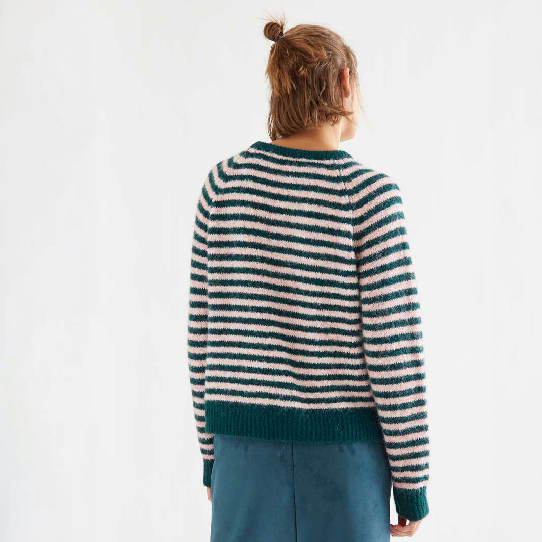 Jersey de Punto a Rayas Verde Oscuro y Rosa