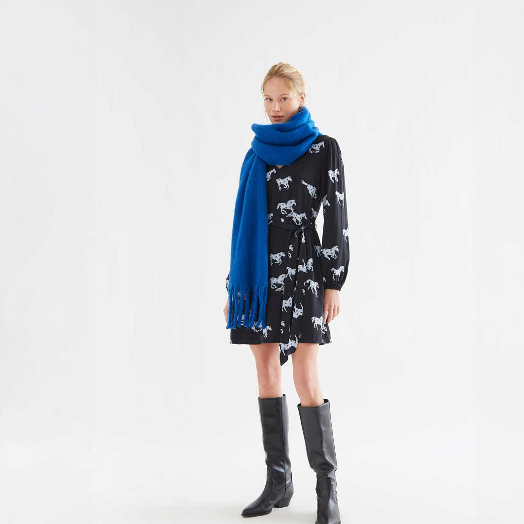 Vestido Corto Cruzado con Lazada Estampado Horse