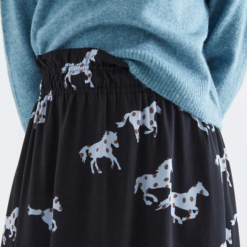 Falda Midi Fluida con Cintura Fruncida Estampado Horse