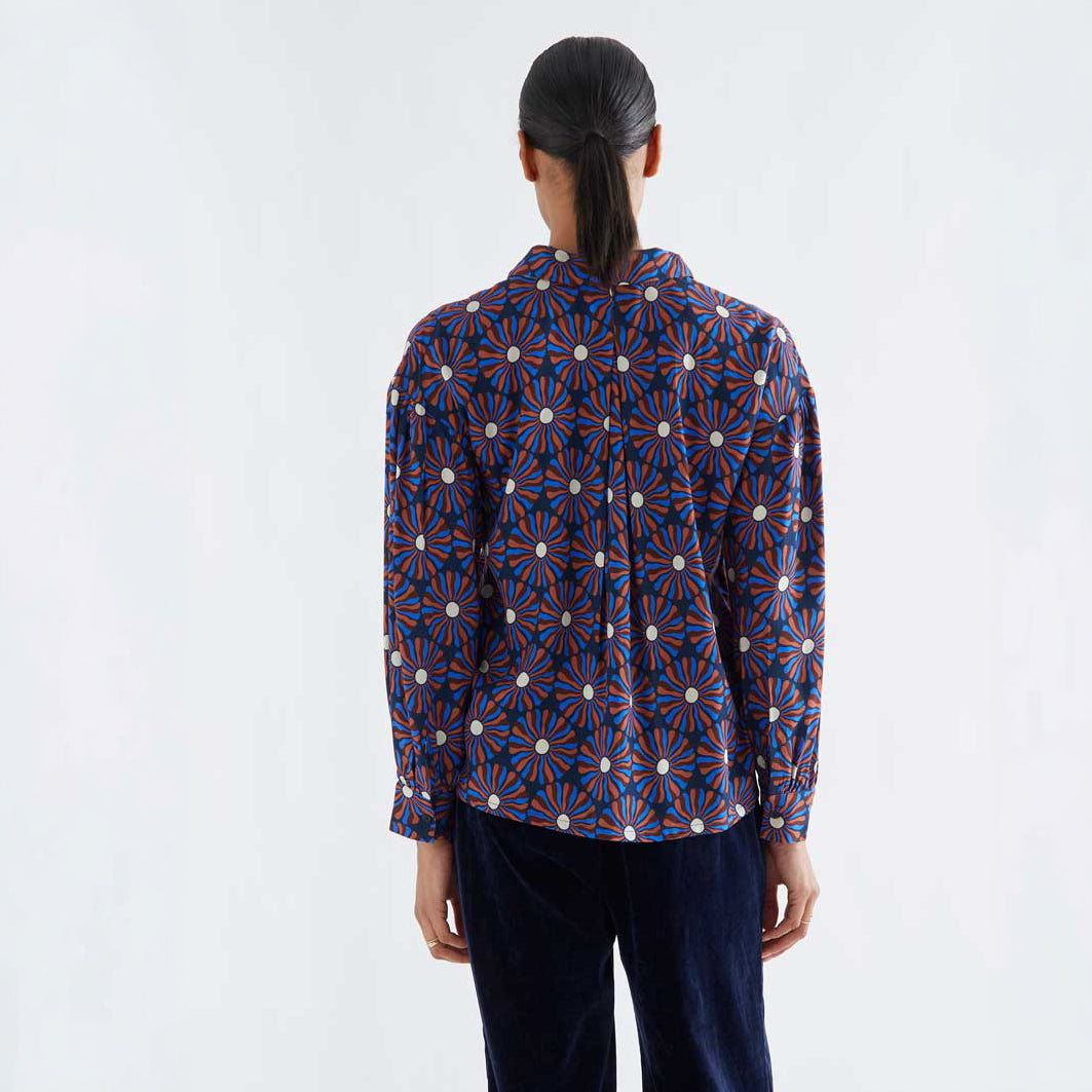Camisa Fluida Azul y Marrón Chocolate Flower