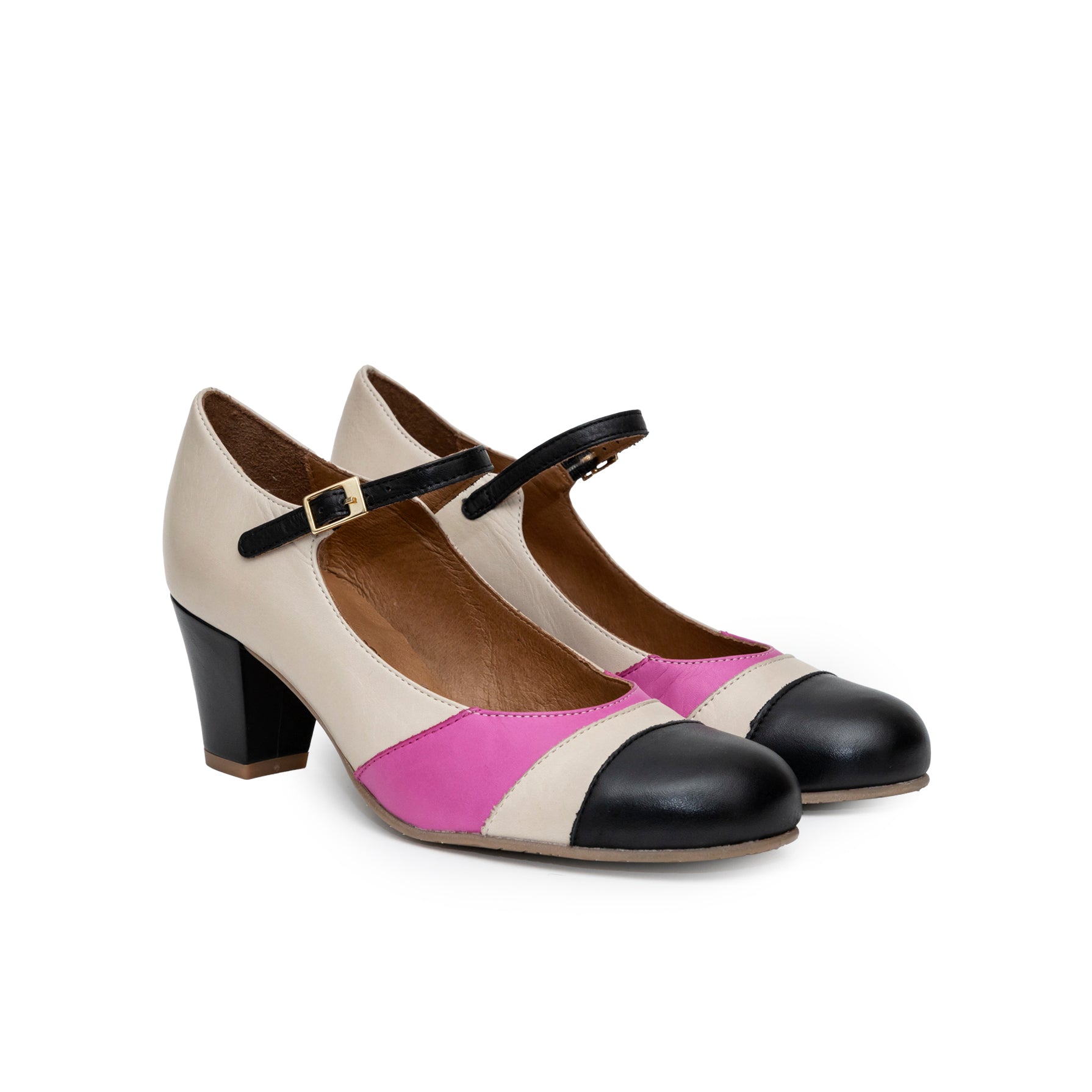 Linda negro crema y fucsia