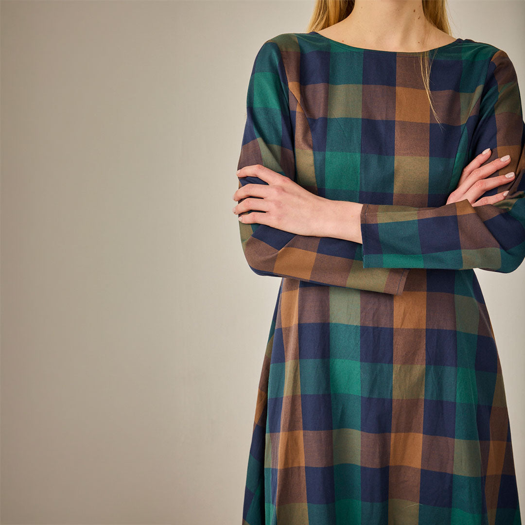 Vestido Midi Brujas Cuadros Azul