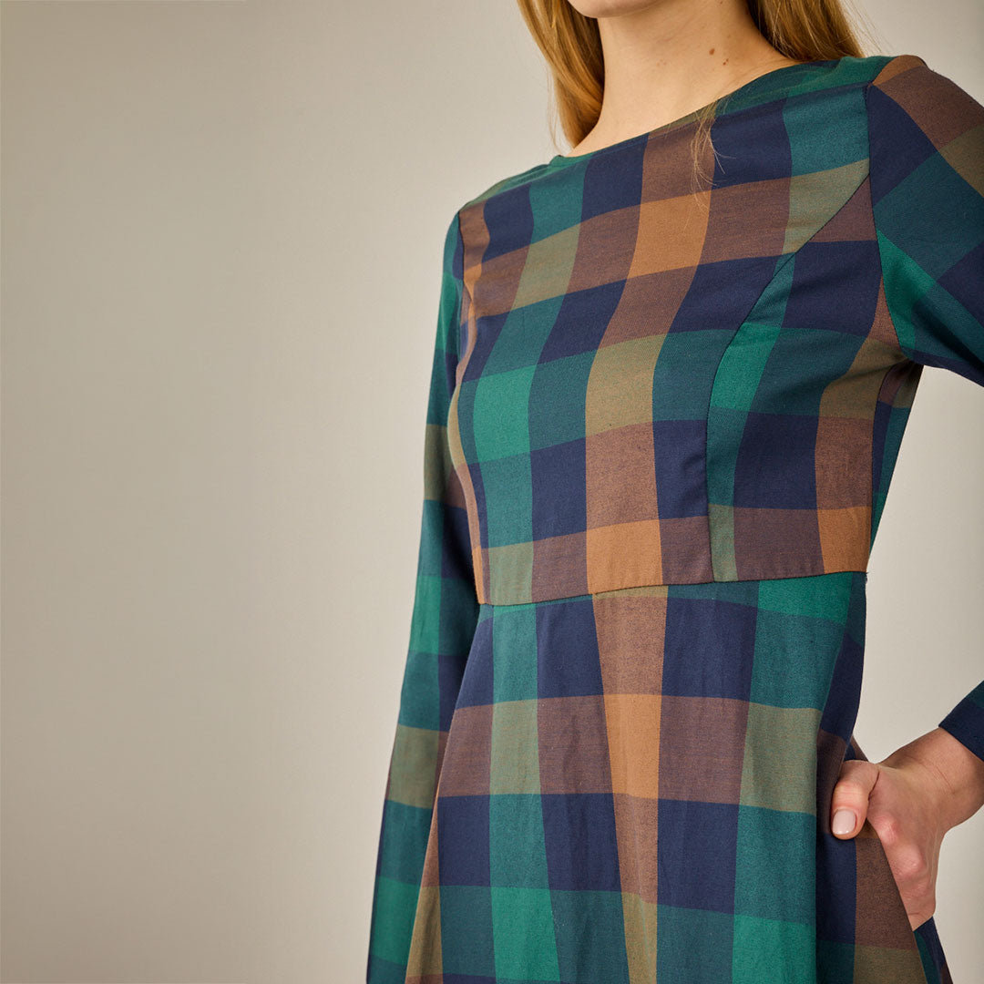 Vestido Midi Brujas Cuadros Azul