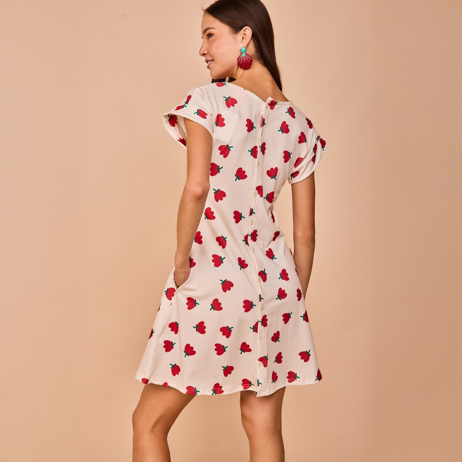 Vestido Corto Luanco Flores Rojo