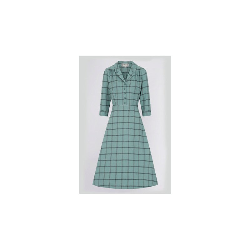 Alexandrea Vestido acampanado a cuadros verde mar