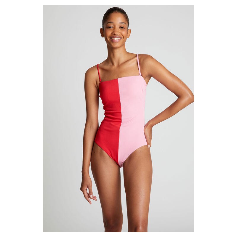 Bañador escote recto bicolor rojo