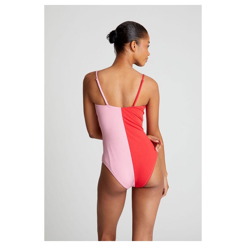 Bañador escote recto bicolor rojo