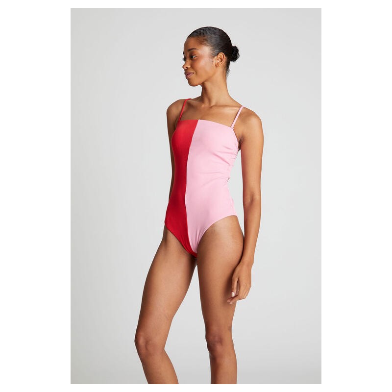Bañador escote recto bicolor rojo