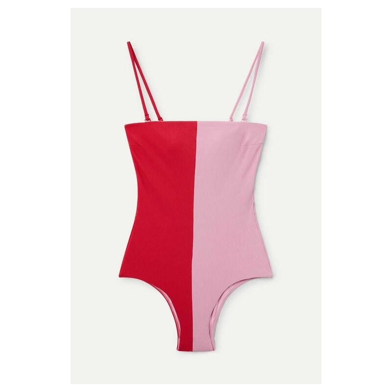 Bañador escote recto bicolor rojo