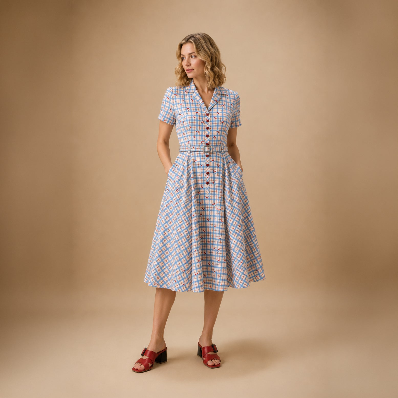 Blue Bella Cherry Check Dress