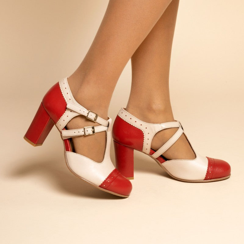 Elena beige y rojo