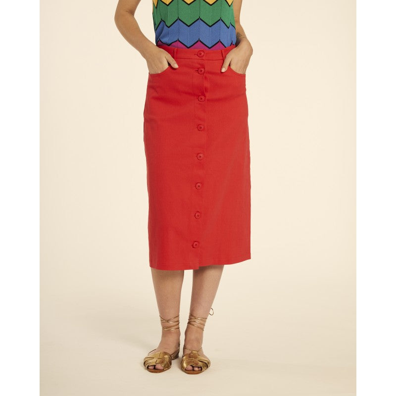 Falda botones midi rojo